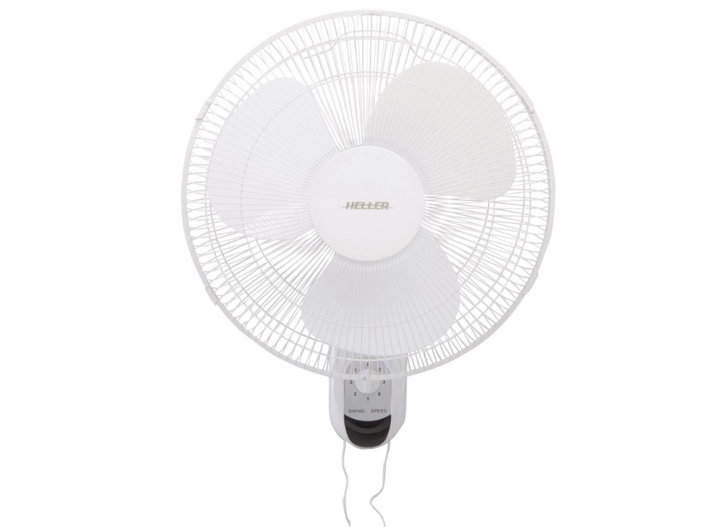 Heller 40cm Wall Fan – White, Oscillating, 3 Speed, Pull Cord