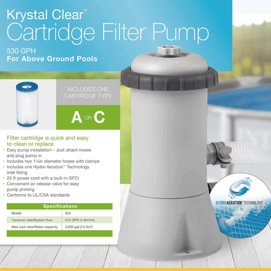 Intex Pool Filter Pump Cartridge, Krystal Clear 530 GPH, 2006 Litres