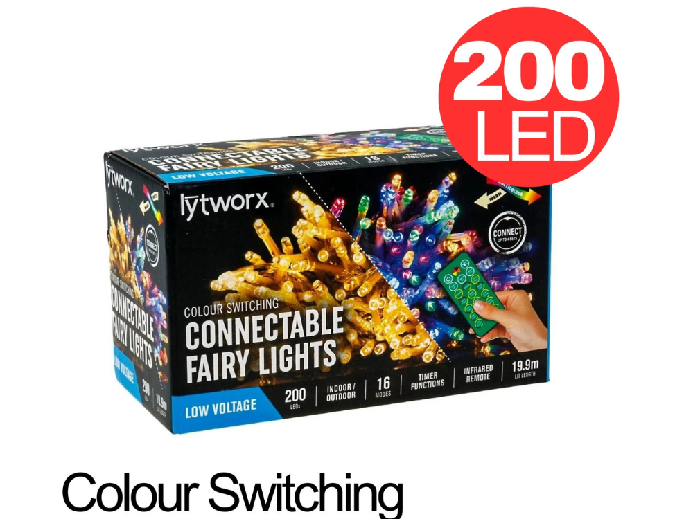 Lytworx 200 LED Christmas Fairy Lights – Colour Switching, Remote