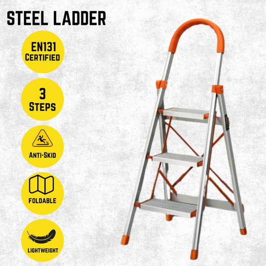 Katashi 3 Step Ladder Steel Multi Purpose Folding Light Weight Platform