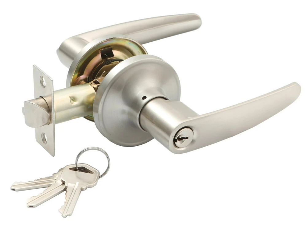 Ikonic Isabella Lever Entrance Set – Brushed Nickel Door Handle with Lock & Keys