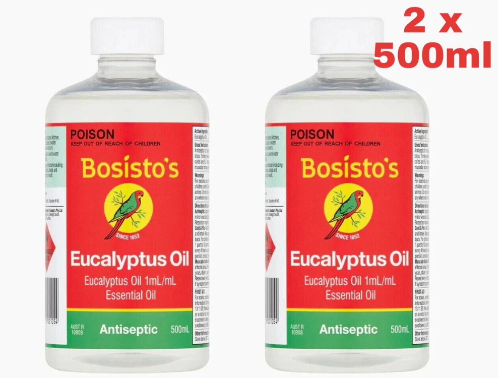 2x Bosisto’s Eucalyptus Oil 500ml – Natural Pain Relief & Aromatherapy