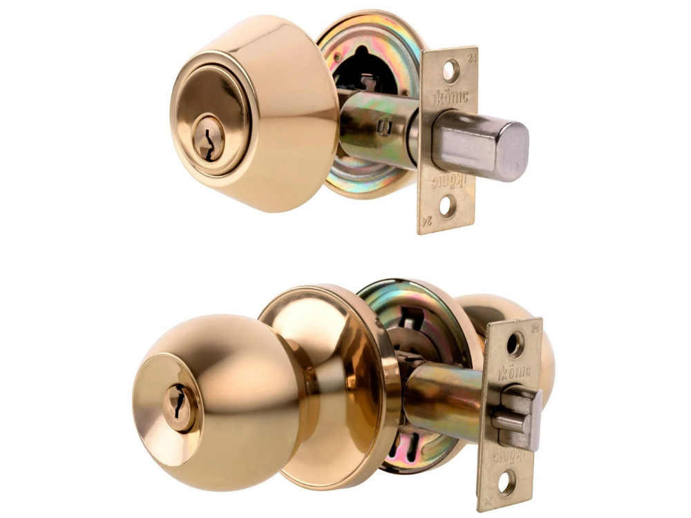 Ikonic Ruby Double Cylinder Deadbolt Entrance Set – Polished Brass