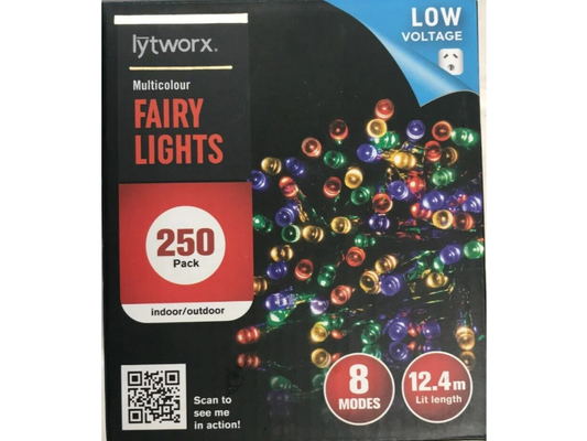 Lytworx 250 Multicolour LED Fairy Lights – 12.4m Christmas String Decoration