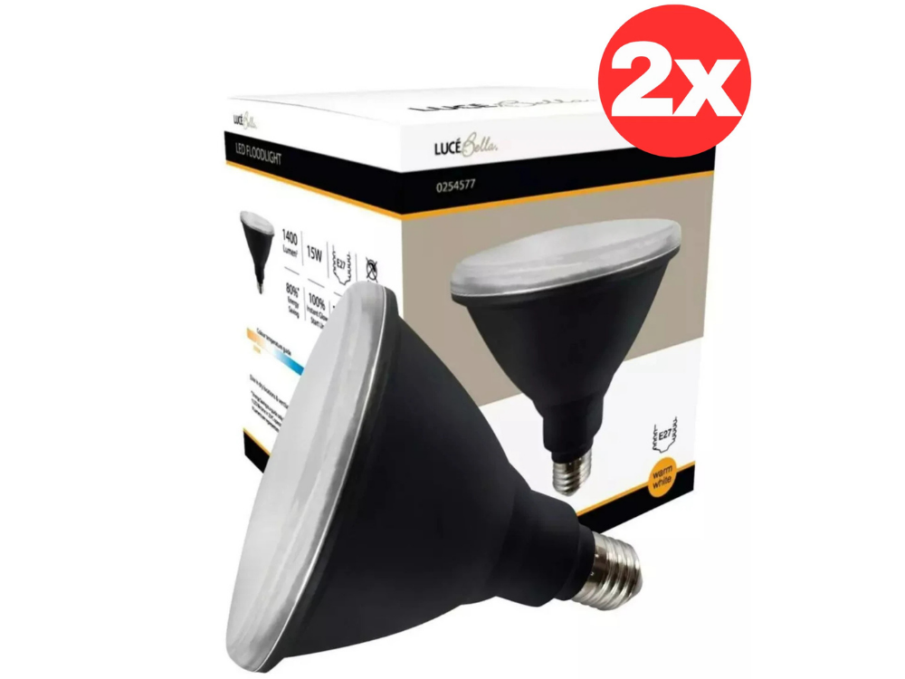2x Luce Bella LED PAR38 Floodlight Bulbs – 15W, 1400lm Warm White