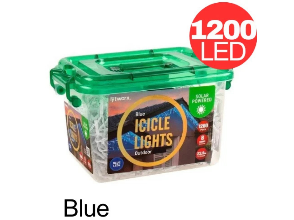 Lytworx 23.9m Solar Blue Icicle Christmas Lights