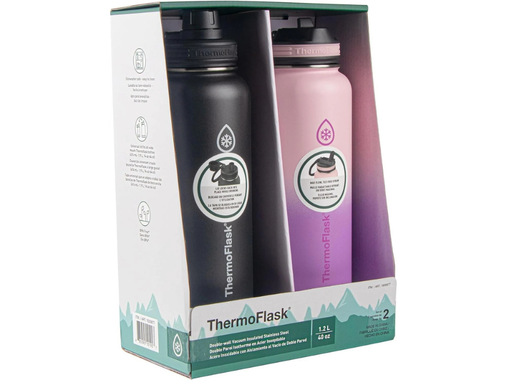 2x ThermoFlask 1.2L Stainless Steel Vacuum Insulated Water Bottles