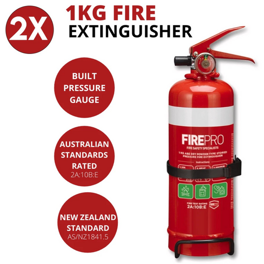 2 x FirePro 1kg Fire Extinguisher Dry Powder Car Boat Home Caravan W/ Bracket