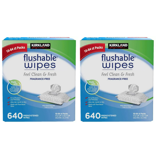 Kirkland Signature Wet Flushable Wipes, 2 Packs of 640 Towelettes