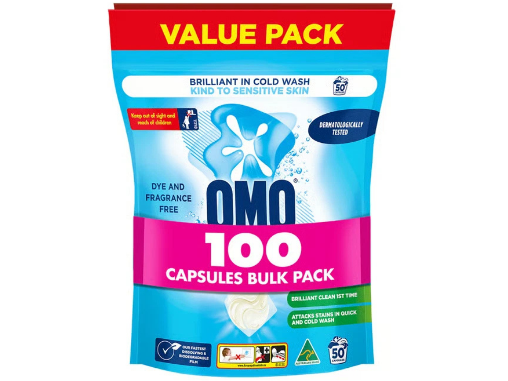 OMO Sensitive Laundry Capsules 3-in-1 – Gentle, 100 Pack Bulk