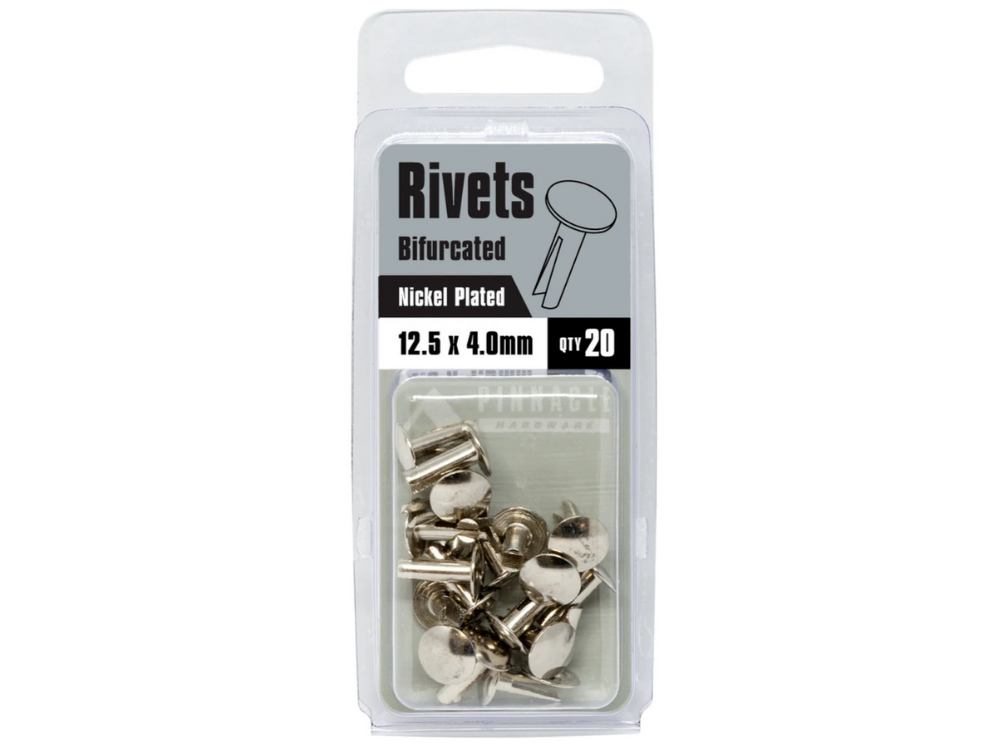 Pinnacle Split Leg Rivets Nickel 12.5x4mm (20 Packs)