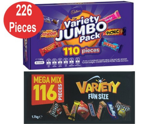 Mars & Cadbury Variety Mix – 226-Pack Jumbo Chocolate Wholesale, 110 Value