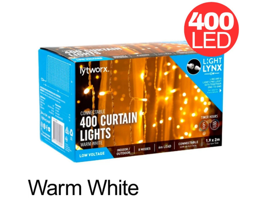 Lytworx 400 Warm White LED Curtain Lights – Xmas Decoration