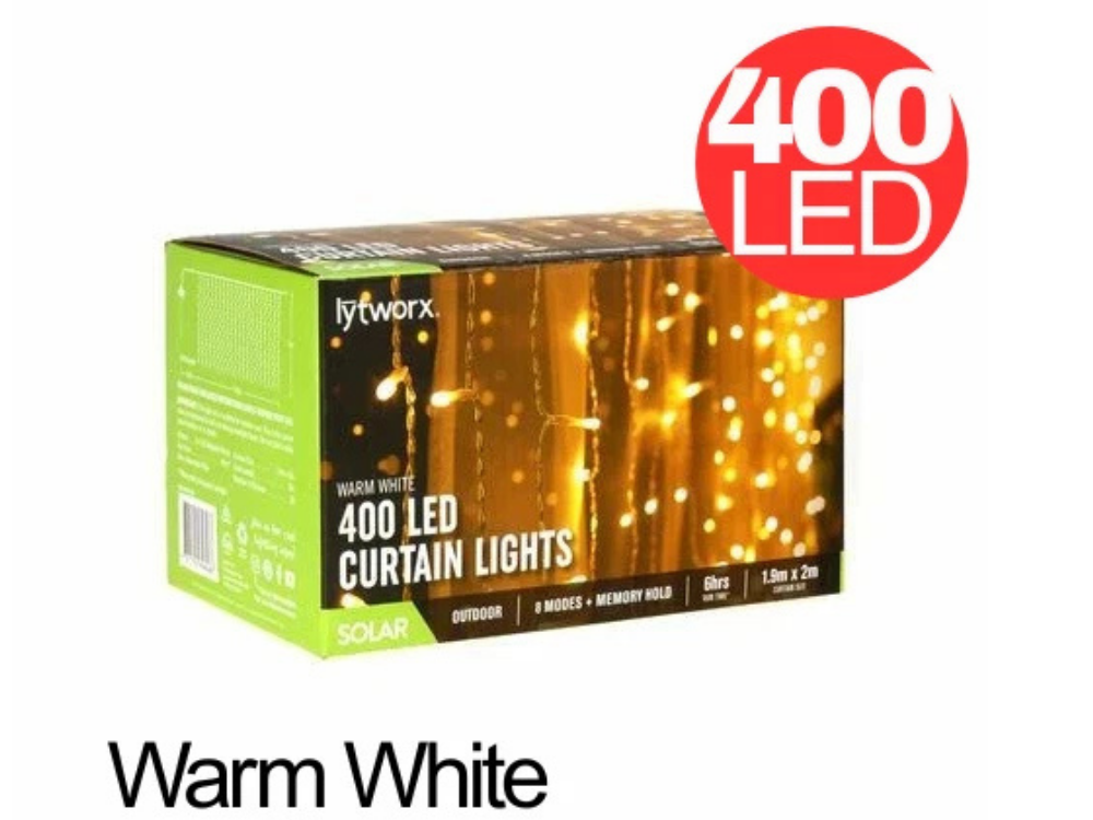 Lytworx 400-LED Warm White Solar Curtain Lights