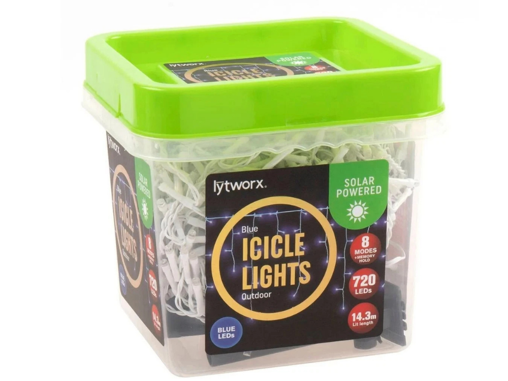 Lytworx 720 LED Blue Solar Icicle Lights – Outdoor Christmas Decoration