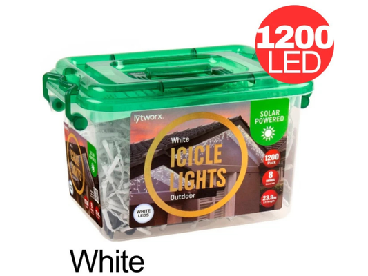 Lytworx 23.9m Solar String Lights – 1200 White LED Icicle Lights