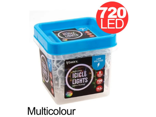 Lytworx 720 LED Multicolour Icicle String Lights – Low Voltage Xmas Decor