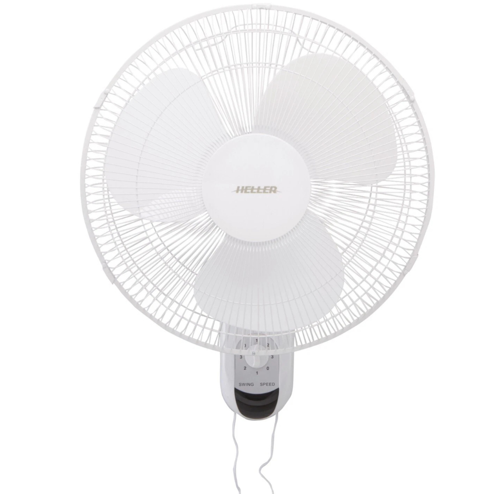 Heller 40cm Wall Fan, Oscillating, 3 Speed, Pull Cord Control White