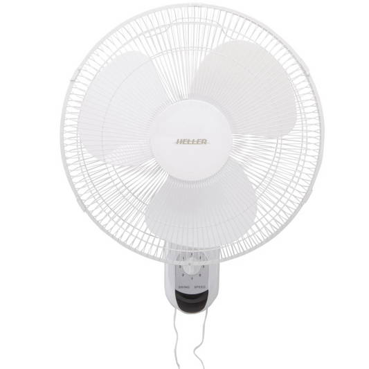 Heller 40cm Wall Fan, Oscillating, 3 Speed, Pull Cord Control White