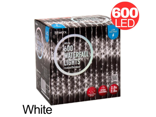 Lytworx 600 LED String Waterfall Lights – Low Voltage White Christmas Decoration