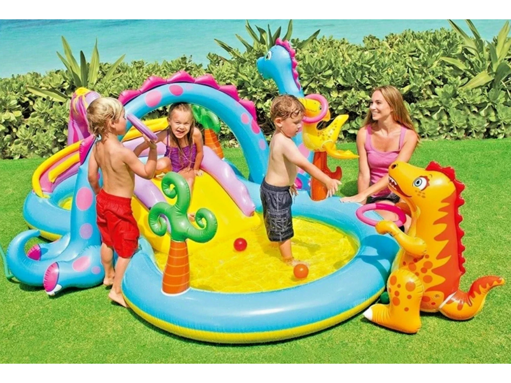 Intex Dinoland Inflatable Water Slide &amp; Sprayer – Kids Dinosaur Play Center