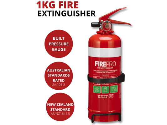 FirePro 1kg Dry Powder Fire Extinguisher with Bracket – Car, Boat, Home, Caravan