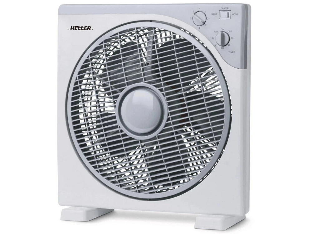 Heller Box Fan 30cm – 3-Speed Portable Air Circulator with Timer