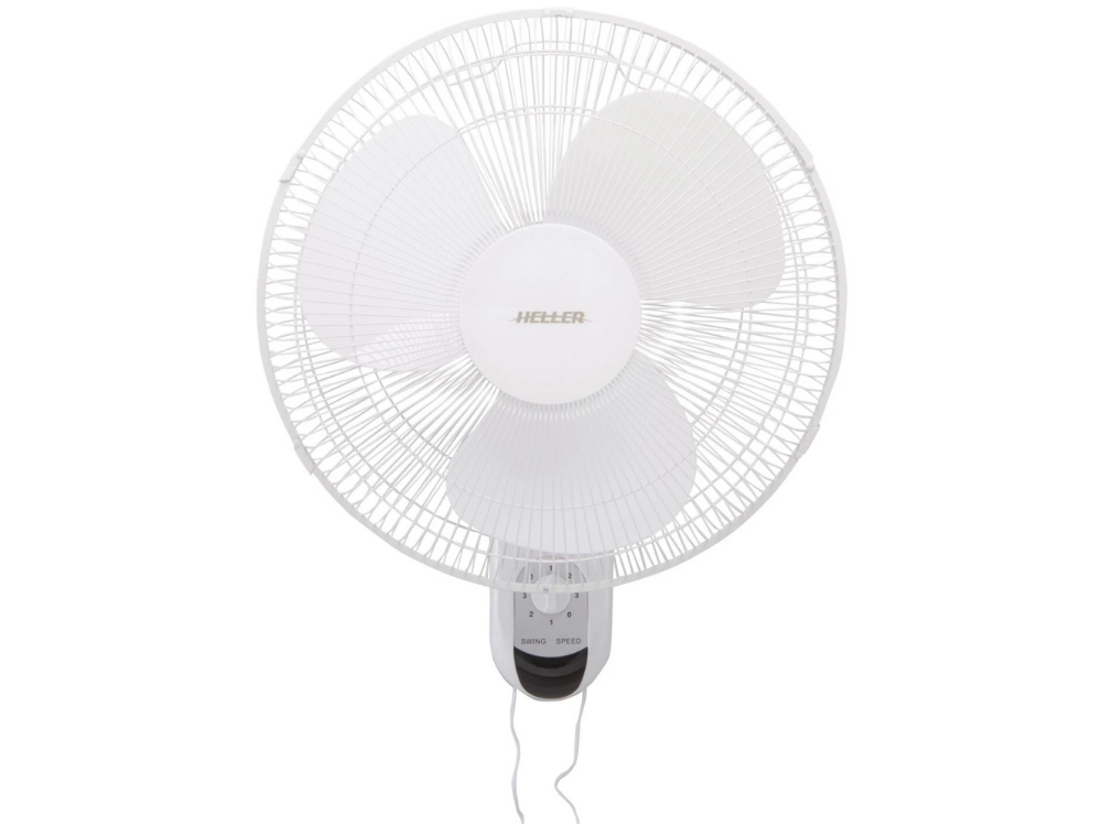Heller 40cm Wall Mounted Oscillating Fan – White, 3 Speed, Pull Cord