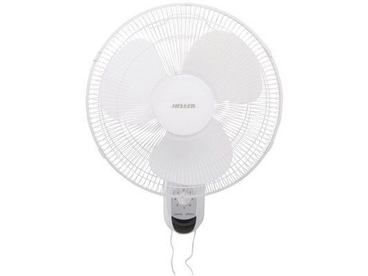 Heller 40cm Wall Mounted Oscillating Fan – White, 3 Speed, Pull Cord
