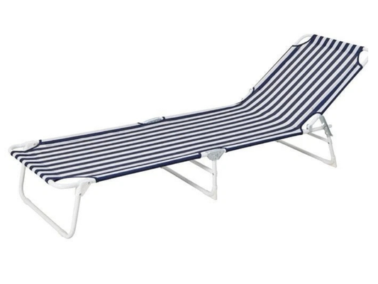 Marquee Folding Sun Lounge Chair – Outdoor, Camping & Beach Recliner, Blue & White