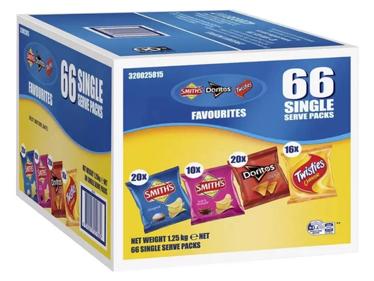 Smith's Chips Crinkle Cut Variety Box – 66 Pack, 1.25kg