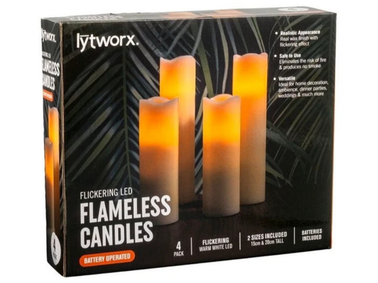Lytworx Flameless LED Candles – Flickering, Battery Operated, Warm White 4 Pack