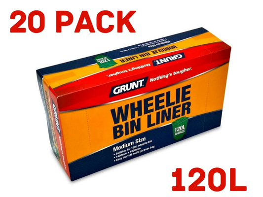 Grunt 120L Medium Black Wheelie Bin Liners – 20 Pack Rubbish Bags