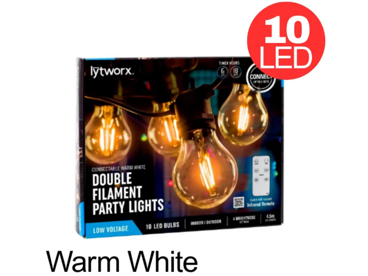 Lytworx Double Filament LED Bulbs – 10 Warm White Xmas Decor Lights