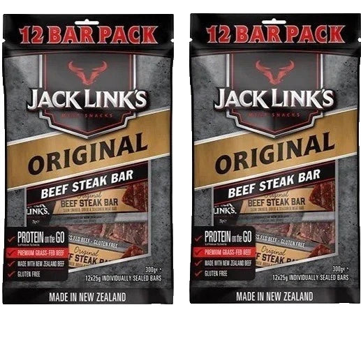 2x Jack Link's Beef Steak Bars Original 12 Pack 300g NZ Grass-Fed Protein Snack GF