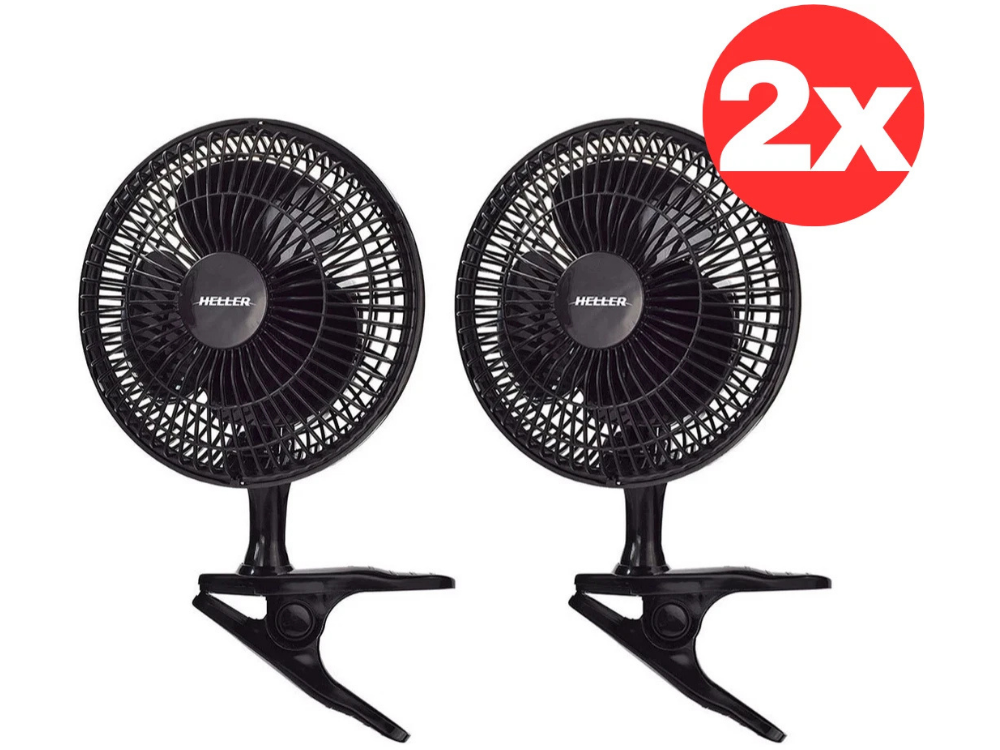 2-Pack Heller 15cm Personal Clip Fan – Desk Air Cooler, Black