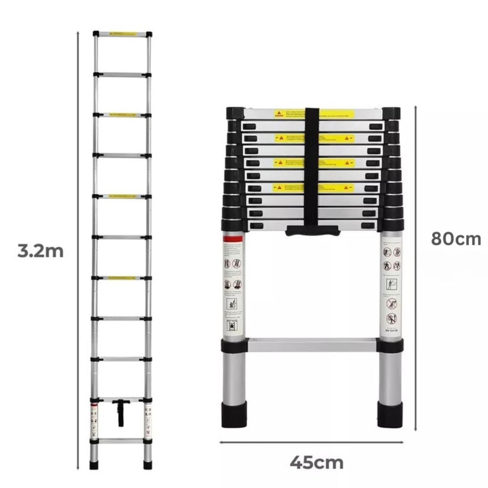 Katashi Telescopic Ladder 3.2M Step Aluminium Extension Portable