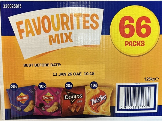 Smith's Chips Crinkle Cut Variety Box – 66 Pack, 1.25kg