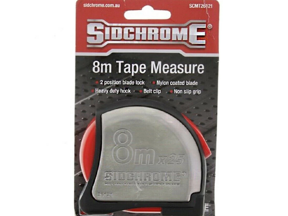 Sidchrome Tape Measure 8m – Locking, Metric Ruler
