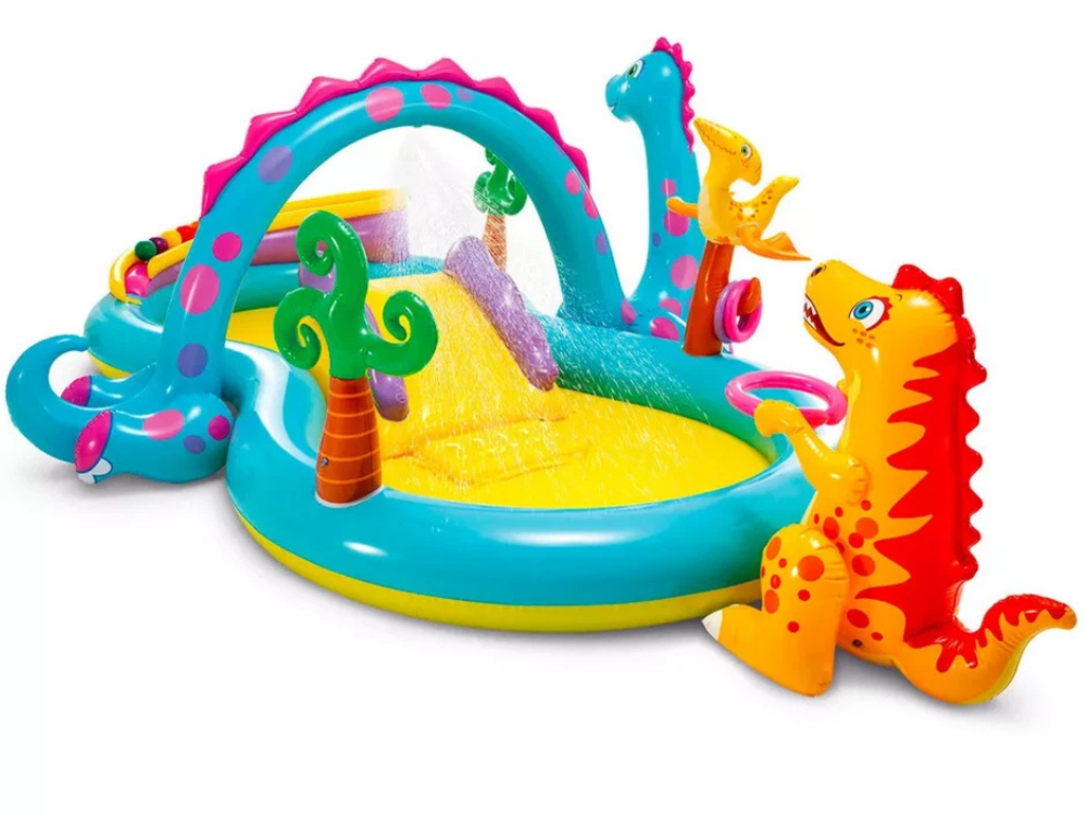 Intex Dinoland Inflatable Water Slide &amp; Sprayer – Kids Dinosaur Play Center