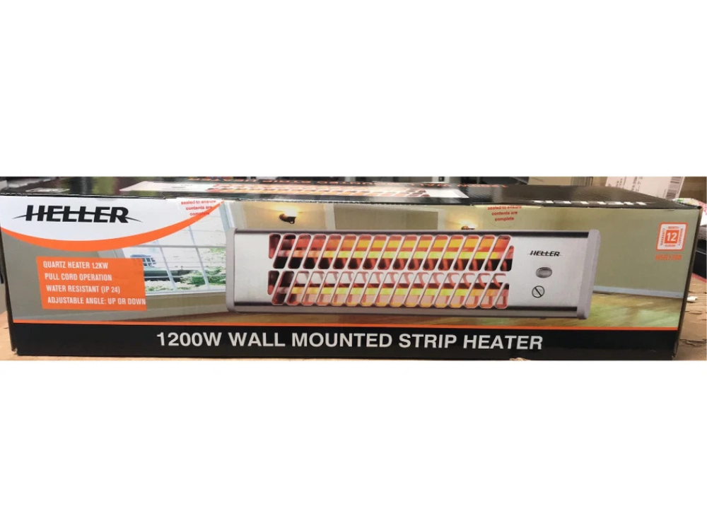 Heller 1200W Electric Strip Heater – 2-Bar Wall Mount with Pullcord & 2 Heat Settings