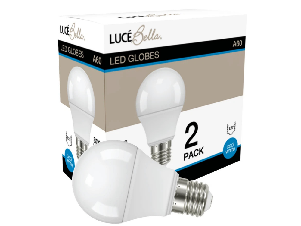 Luce Bella LED A60 E27 8W Cool White Bulb – 806lm, 2 Pack
