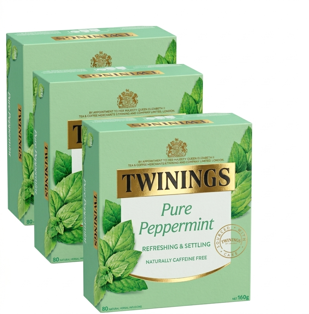 Twinings Pure Peppermint Herbal Tea Bags, Naturally Caffeine Free, 240 Biodegradable Bags (Multipack of 3 x 80) Caffeine Free Herbal Tea for Digestio