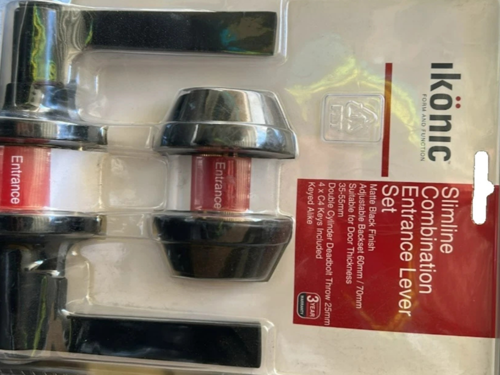 Ikonic Matte Black Entrance Lever Lock – Slimline Deadbolt Set