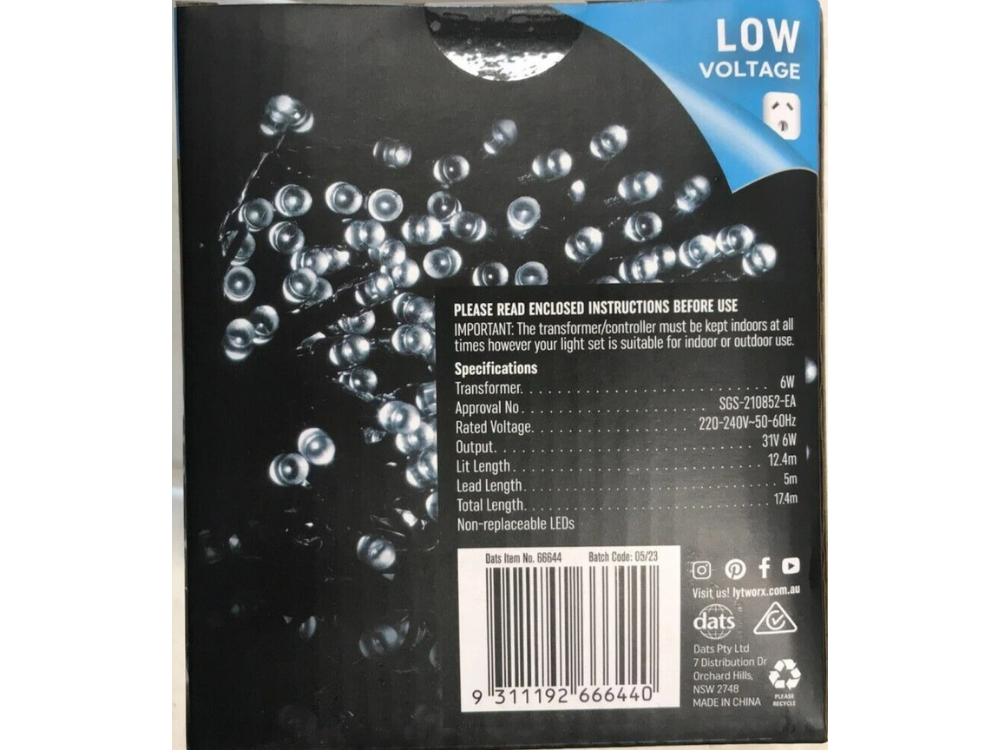 Lytworx 250 White LED Fairy Lights – 12.4m Christmas String Decoration