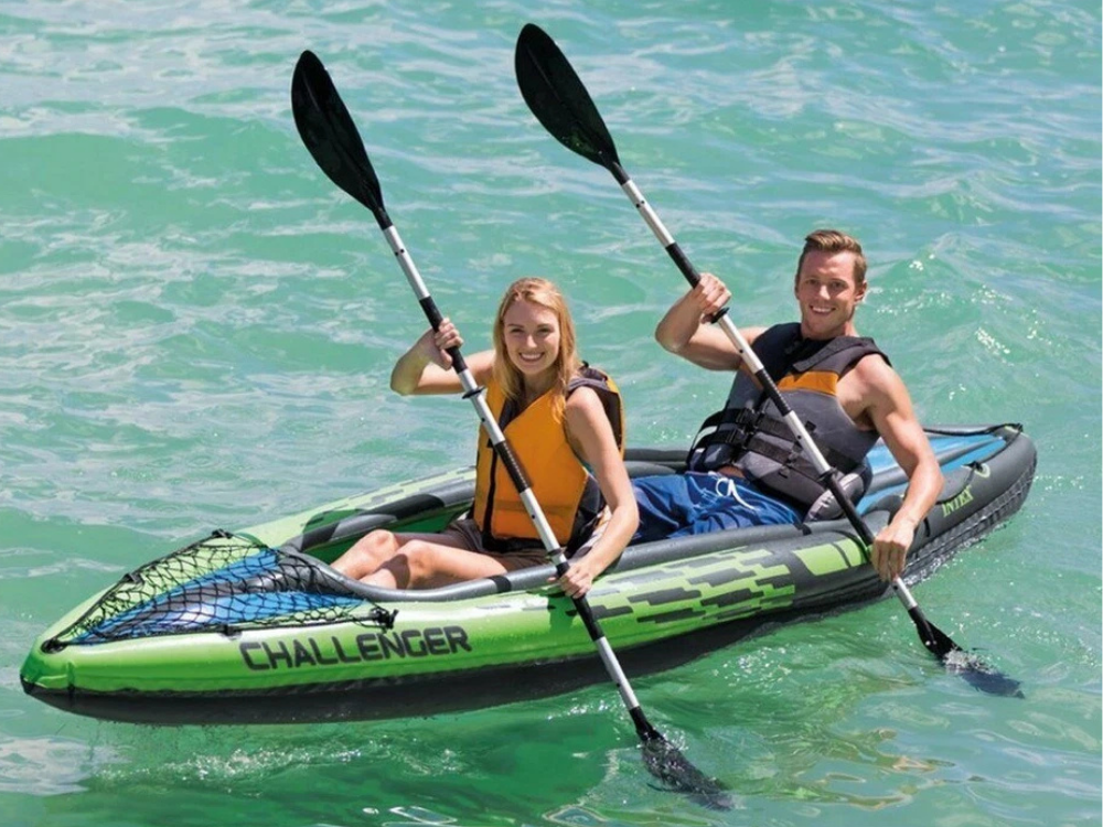 Intex Challenger K2 Inflatable 2-Seat Kayak – Sports Boat with Oars for River & Lake