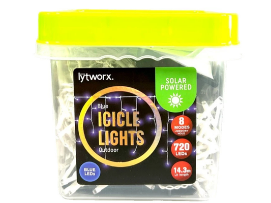 Lytworx 720 LED Blue Solar Icicle Lights – Outdoor Christmas Decoration