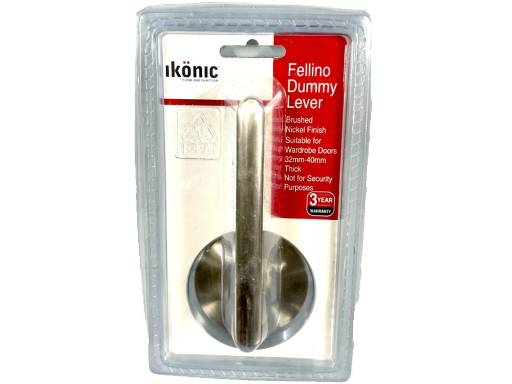 Ikonic Fellino Door Knob & Lever Set – Dummy, Brushed Nickel