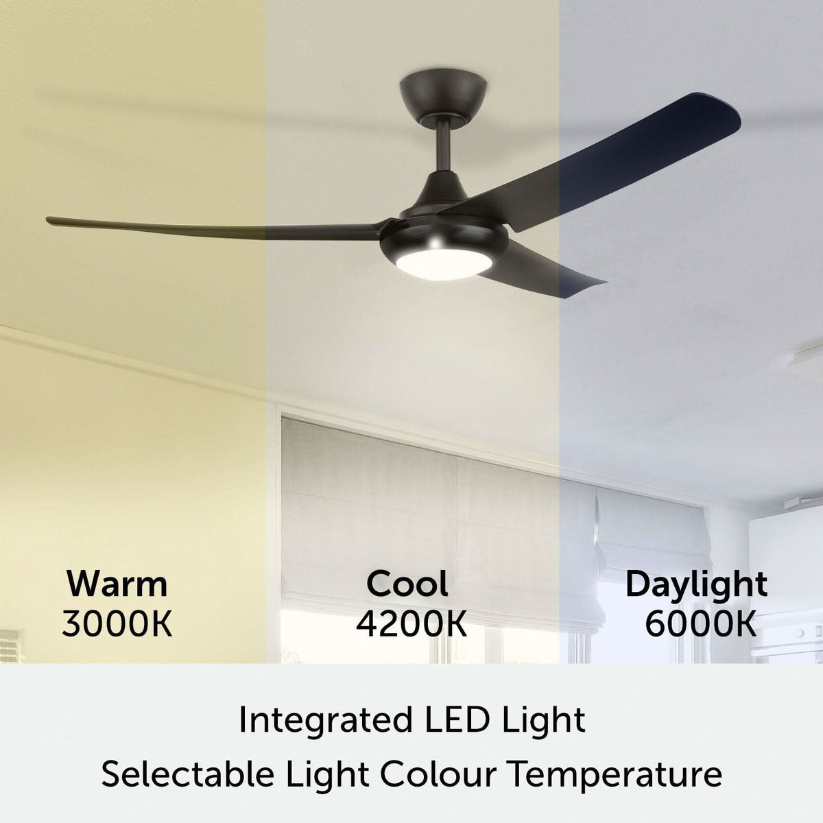Brilliant Duque 132cm DC Ceiling Fan 3 Blade with LED Light Remote Control Timer Black
