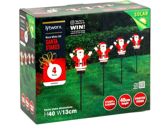 Lytworx 4-Pack Santa Stake Solar Lights – Warm White Christmas Decor